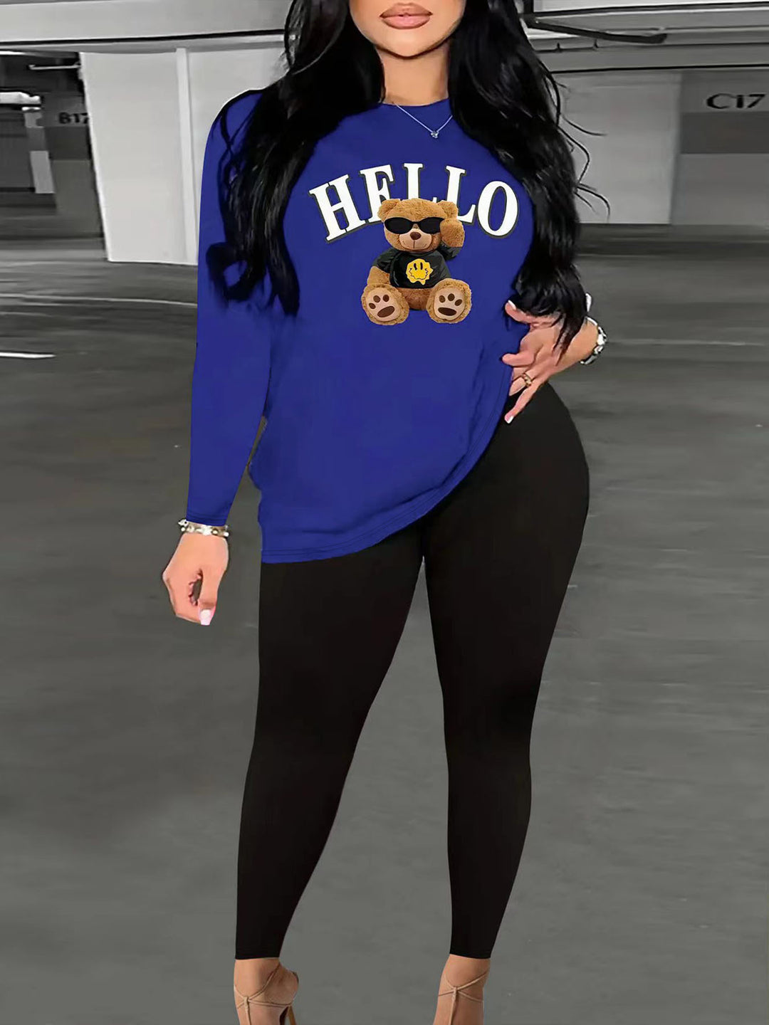 Damen Zweiteiler Lounge-Set mit Herz-Print Sweatshirt und High-Waist Leggings – Élanora