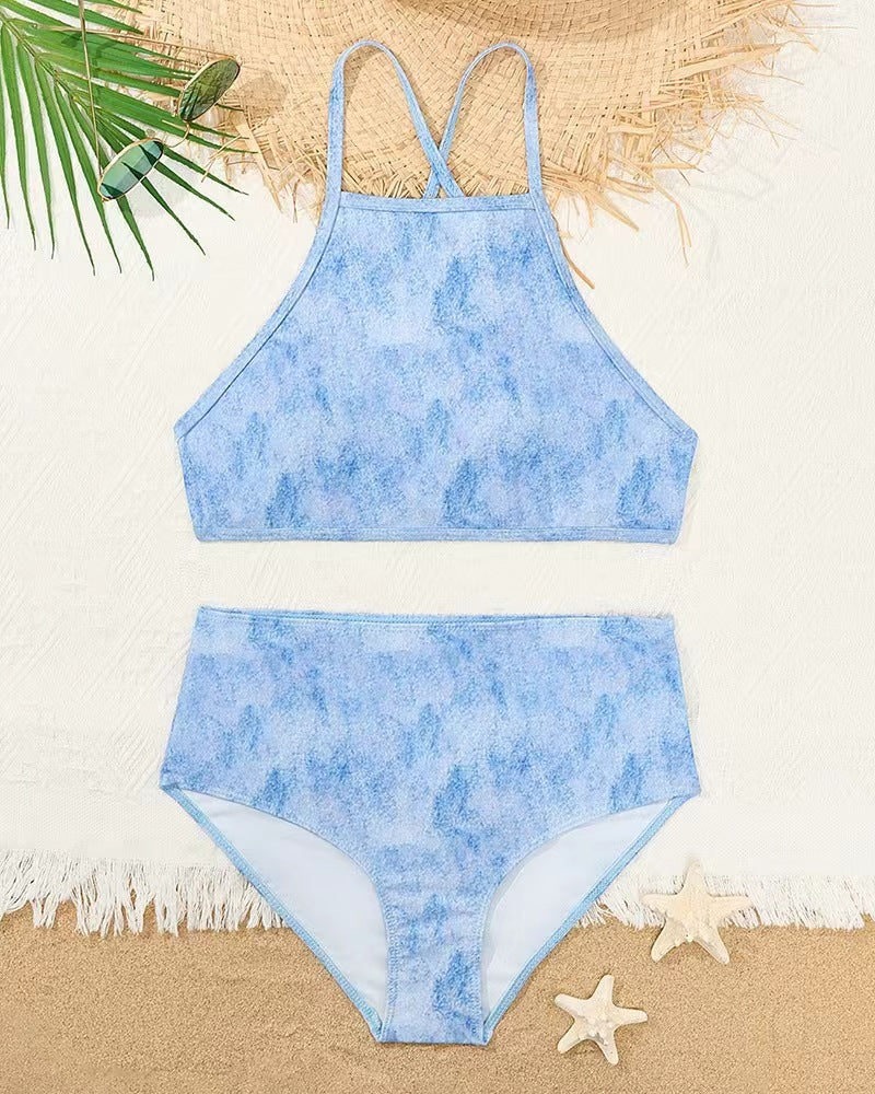 Damen Hochgeschlossener Bikini mit kreativer Tierfleckenmusterung Echo Archiv
