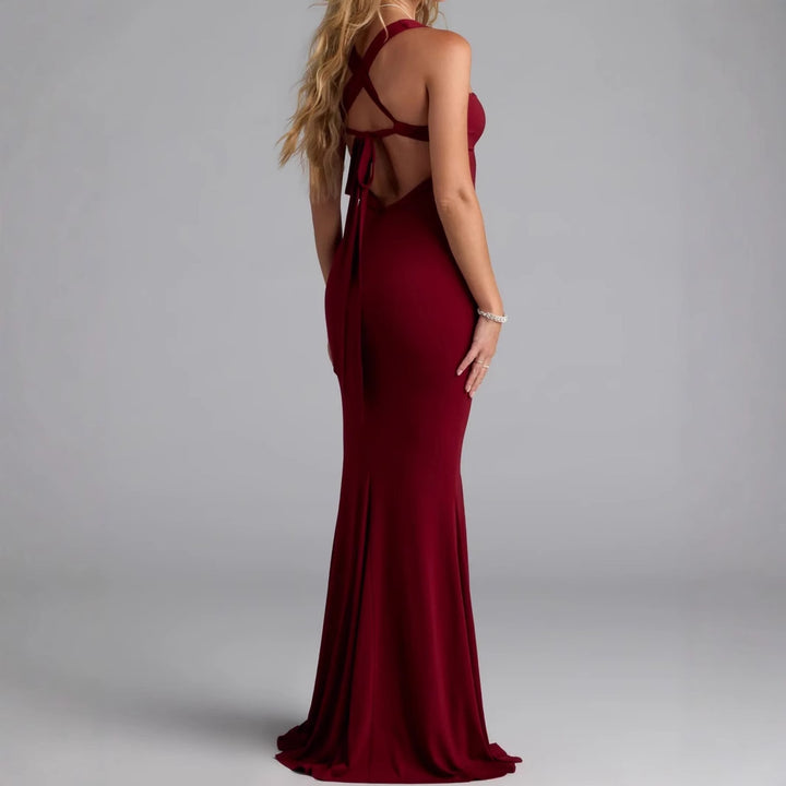 Damen Elegantes langen Kleid mit schulterfreien Trägern und leichtem Schimmer Echo Archiv