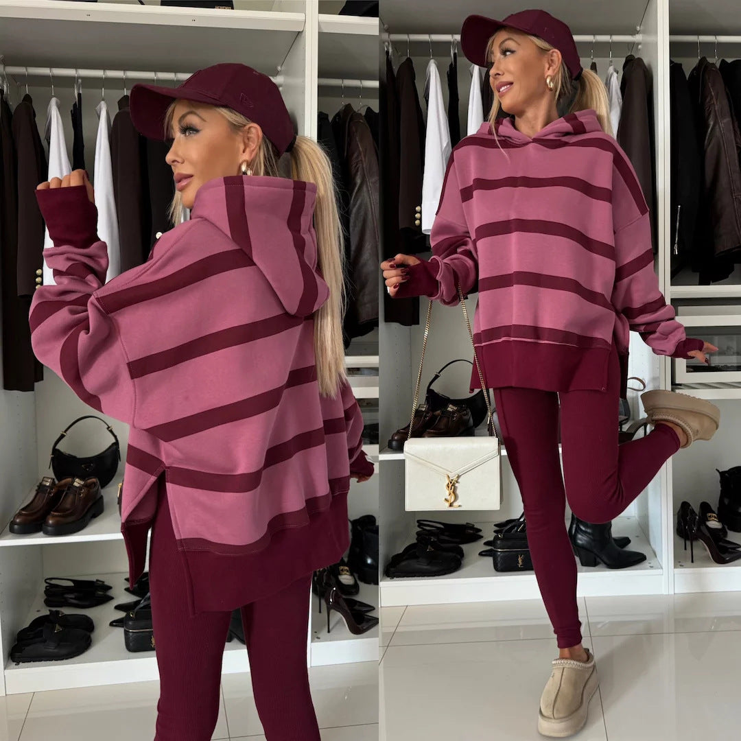 Damen nan oversized Kapuzenpullover mit Leopardenprint, kontrastbündchen und verlängertem Rückensaum Echo Archiv