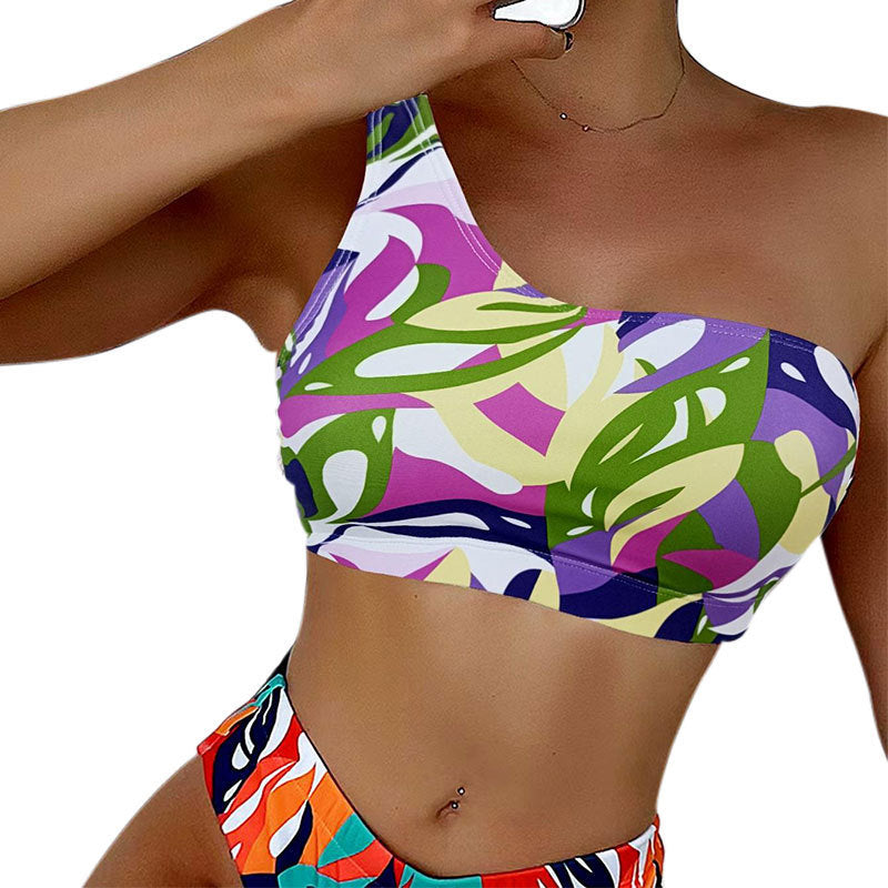 Damen Einseitiger Bikini mit geometrischem Muster und hoch geschnittenem Slip Echo Archiv