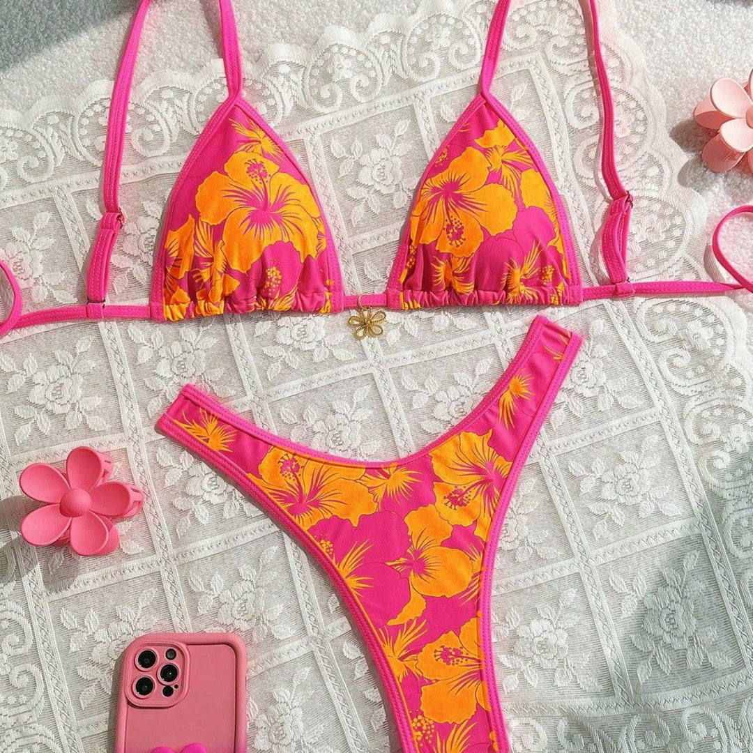 Damen Triangel-Bikini mit floralem Design und verstellbaren Trägern Echo Archiv