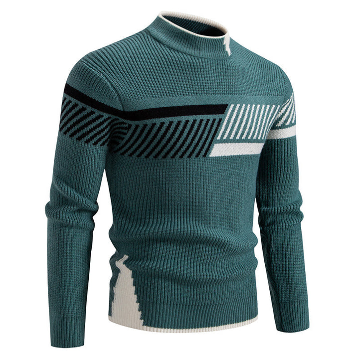 Herren nan gerippter Feinstrickpullover mit Stehkragen und kontrast-Blockdesign Echo Archiv
