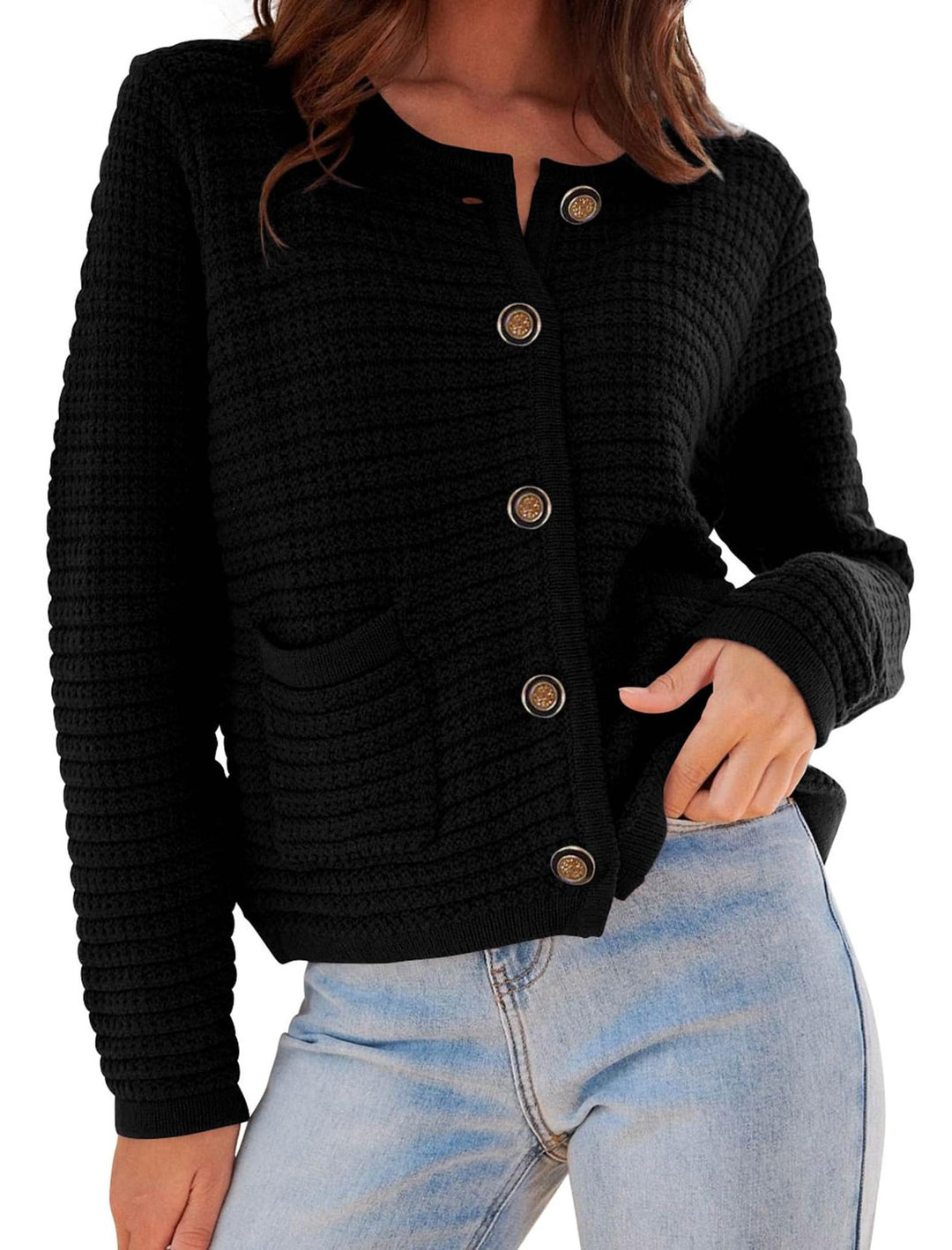 Damen modischer Cardigan mit dezenten Rippstrukturen und eleganten Knopfdetails Echoarchiv