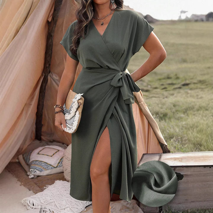 Damen Wickelkleid mit hohem Schlitz und elegantem V-Ausschnitt Echo Archiv