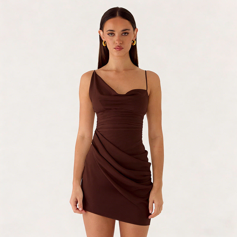 Damen Mini-Party Kleid mit asymmetrischem Ausschnitt und Taillierung Echo Archiv