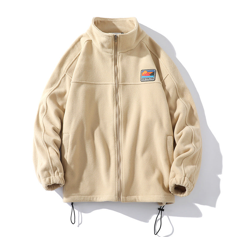 Herren Fleecejacke mit Stehkragen, durchgehendem Reißverschluss, elastischem Tunnelzug und Badge Patch Echo Archiv