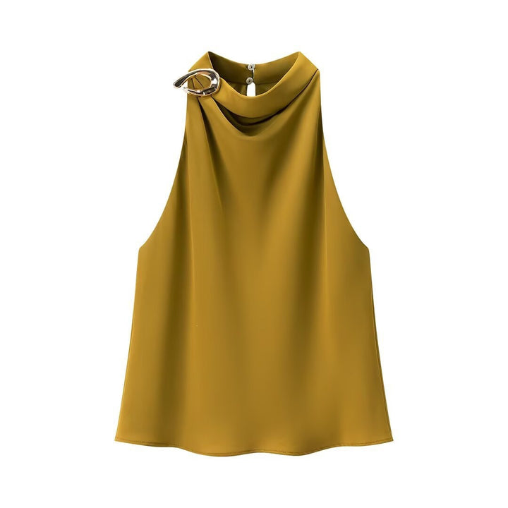 Damen Seidenbluse mit asymmetrischem Kragen und dekorativem Ring Echo Archiv