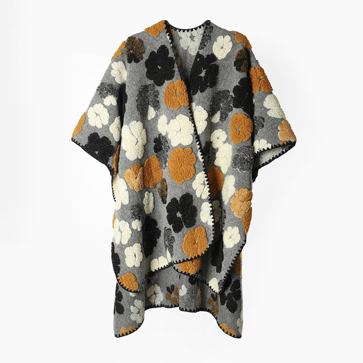 Damen Oversize-Capeponcho mit aufgestepptem Blumenrelief und Kettelnaht Echo Archiv