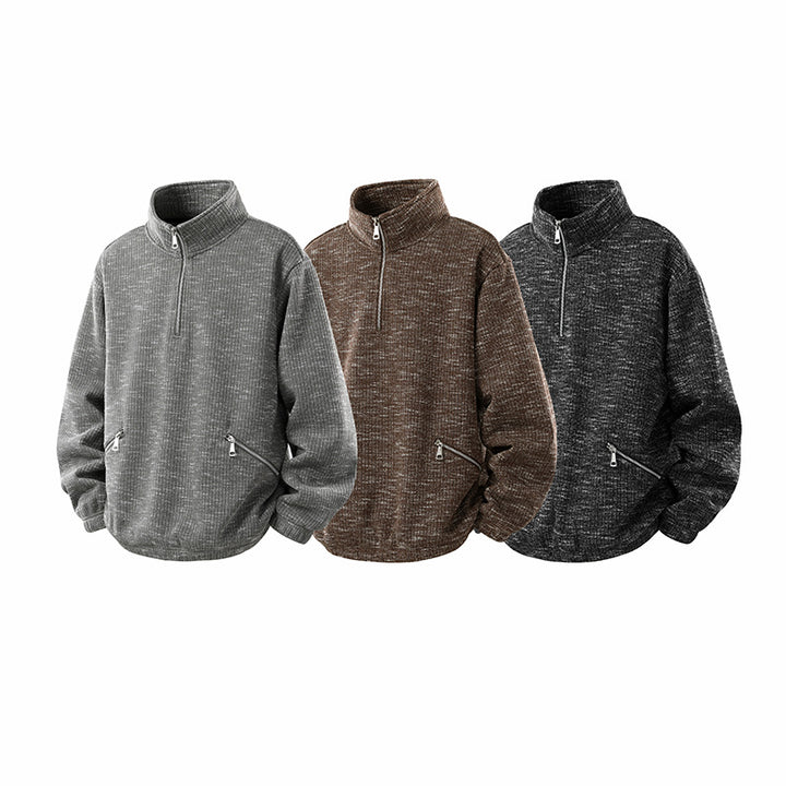 Herren Oversize Strickoptik Half-Zip Pullover mit Stehkragen und Reißverschlusstaschen Echo Archiv