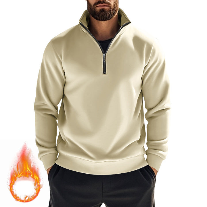 Herren komfortables Halbzip-Sweatshirt mit Stehkragen, leicht angerauter Innenseite und geripptem Saum – Marzano