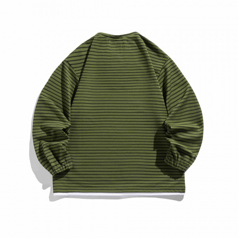 Unisex Gestreifter Oversize-Pullover mit Schnürkragen und Strukturstrick Echo Archiv