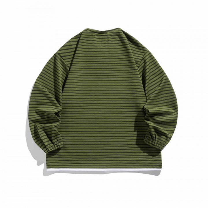 Unisex Gestreifter Oversize-Pullover mit Schnürkragen und Strukturstrick Echo Archiv