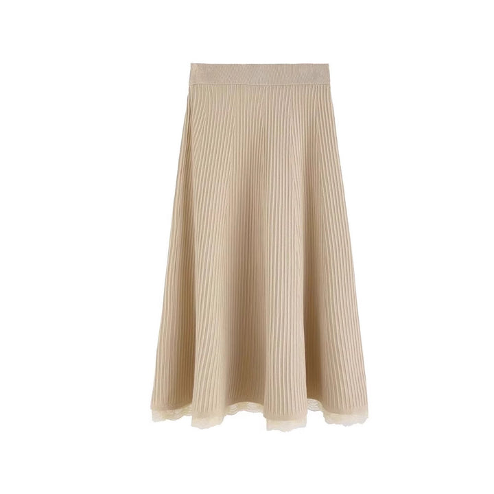 Damen Langer Strickrock mit zartem Spitzenabschluss Echo Archiv