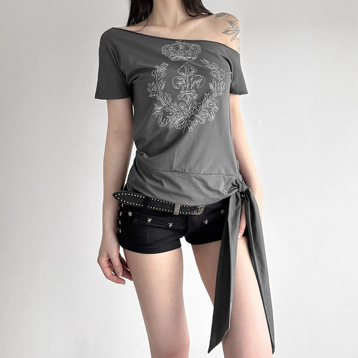 Damen asymmetrisches Top mit dekorativem Knoten Echo Archiv