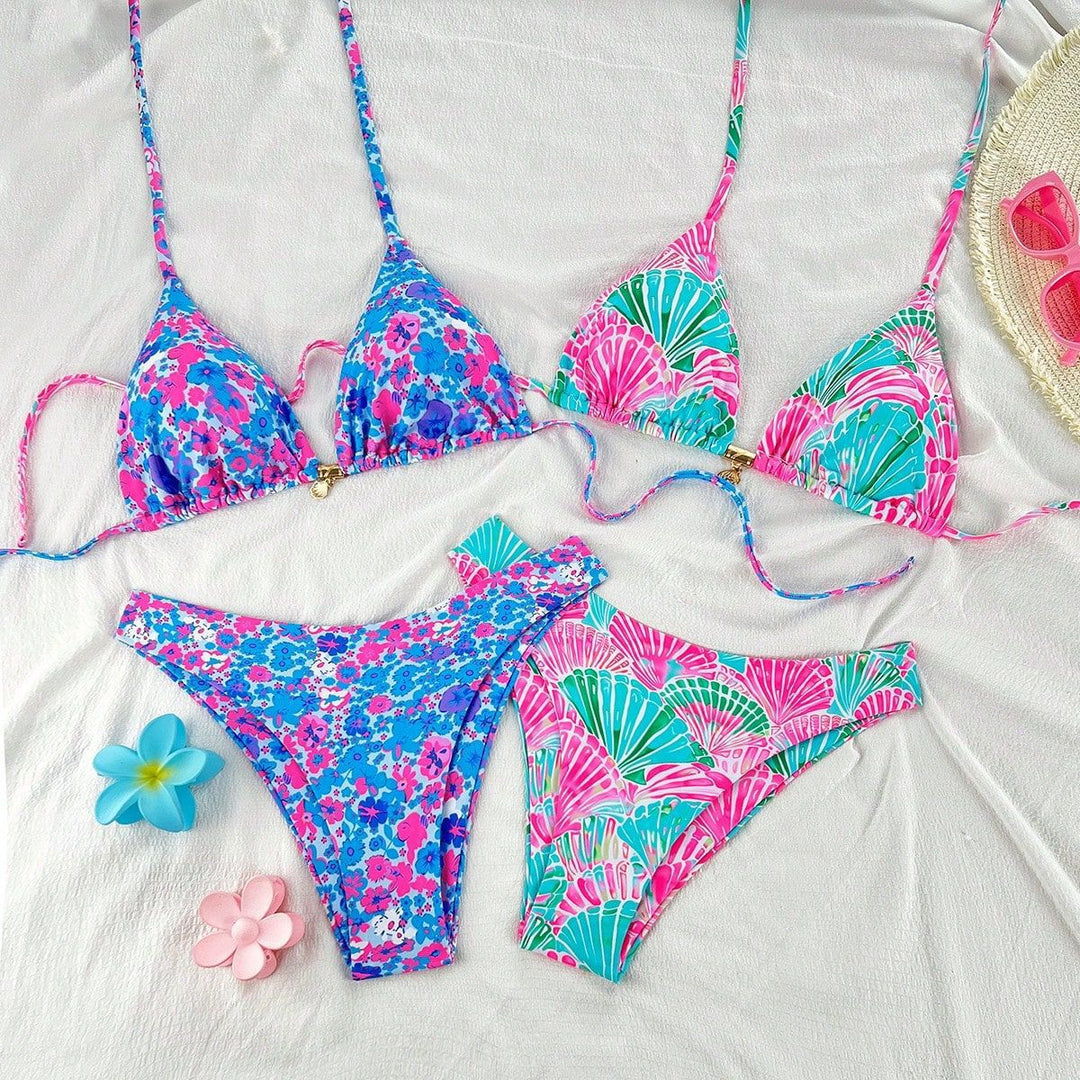 Damen Triangel-Bikini-Set mit verstellbaren Trägern und buntem Muster Echo Archiv