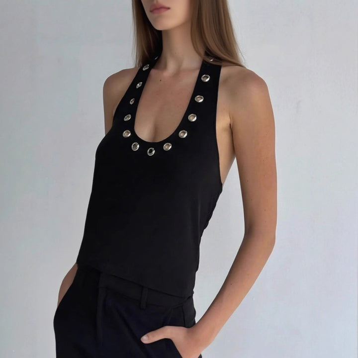 Damen Stylisches Haltertop mit glänzenden Ösen Echo Archiv