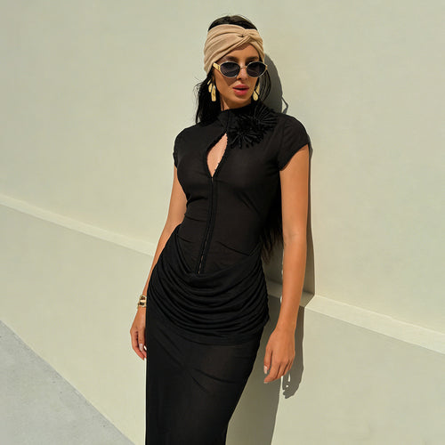 Damen Langarm Maxikleid mit raffiniertem Schnitt und eleganter Knopfdetail Echo Archiv