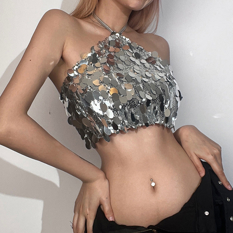 Damen Glitzerndes Crop-Top mit schimmernden Pailletten Echo Archiv