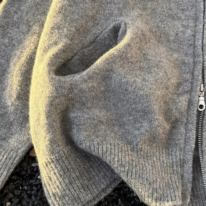 Unisex Feinstrick-Zipcardigan mit Rundhals und weichem Alpaka‑Mix Echoarchiv