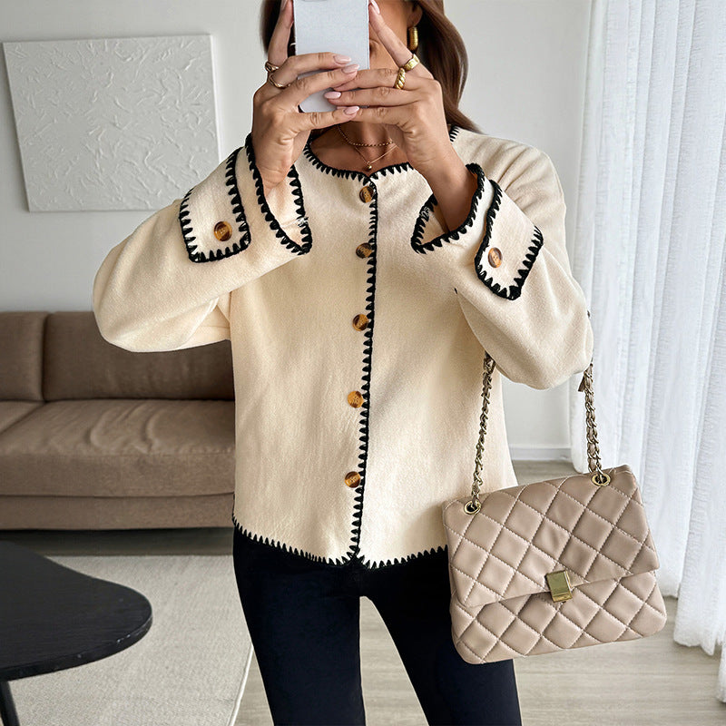 Damen Eleganter Strickjacke mit kontrastierenden Borten Echo Archiv