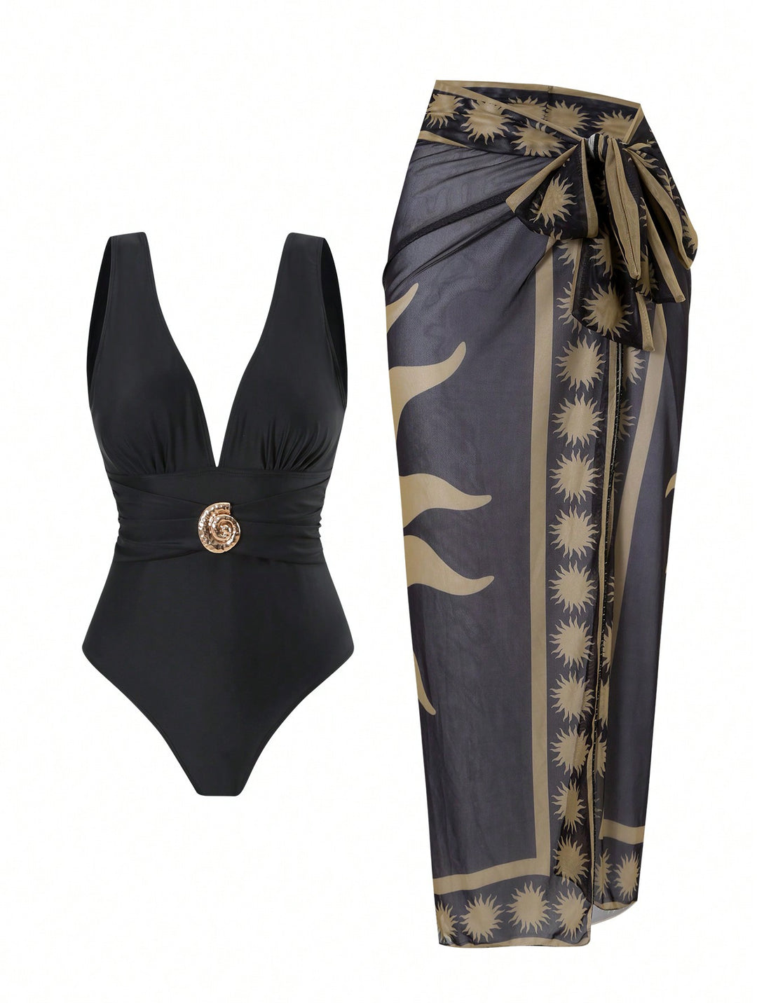 Damen Badeanzug mit femininem Wickelrock und elegantem Schmuckdetail Echo Archiv