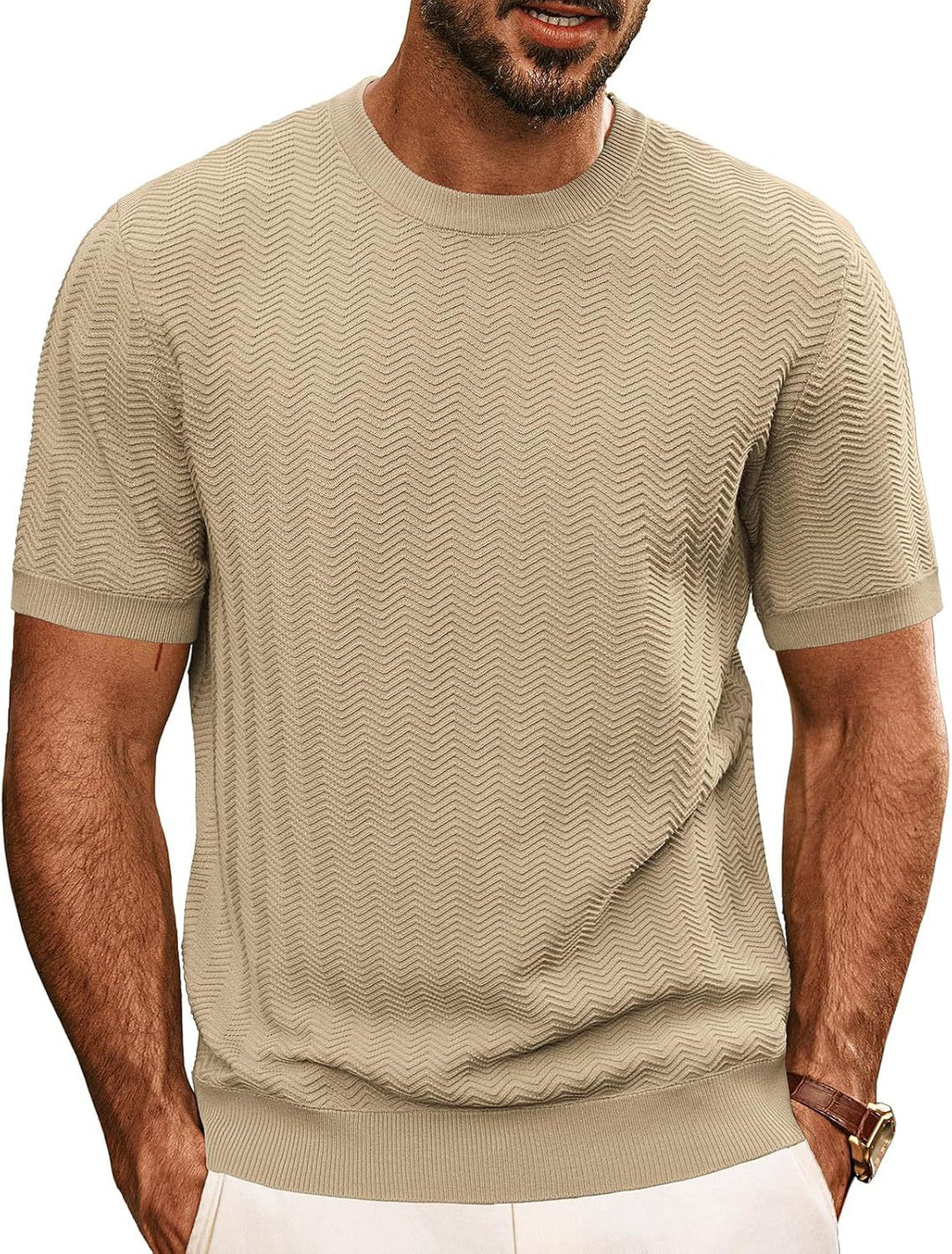 Herren strukturiertes Rundhals T-Shirt Echoarchiv