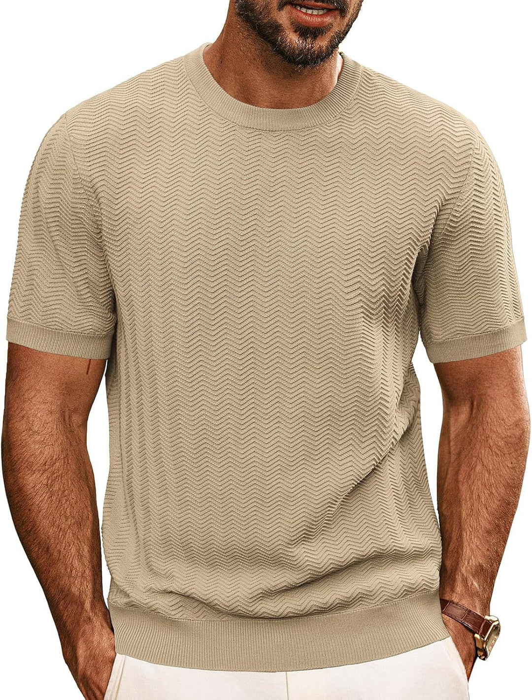 Herren strukturiertes Rundhals T-Shirt Echoarchiv