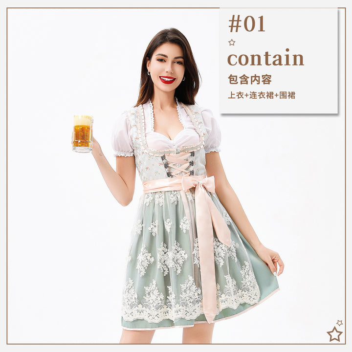 Damen nan traditionelles Dirndlkleid mit Korsett-Schnürung, Spitzenapplikation und Puffärmeln Echo Archiv