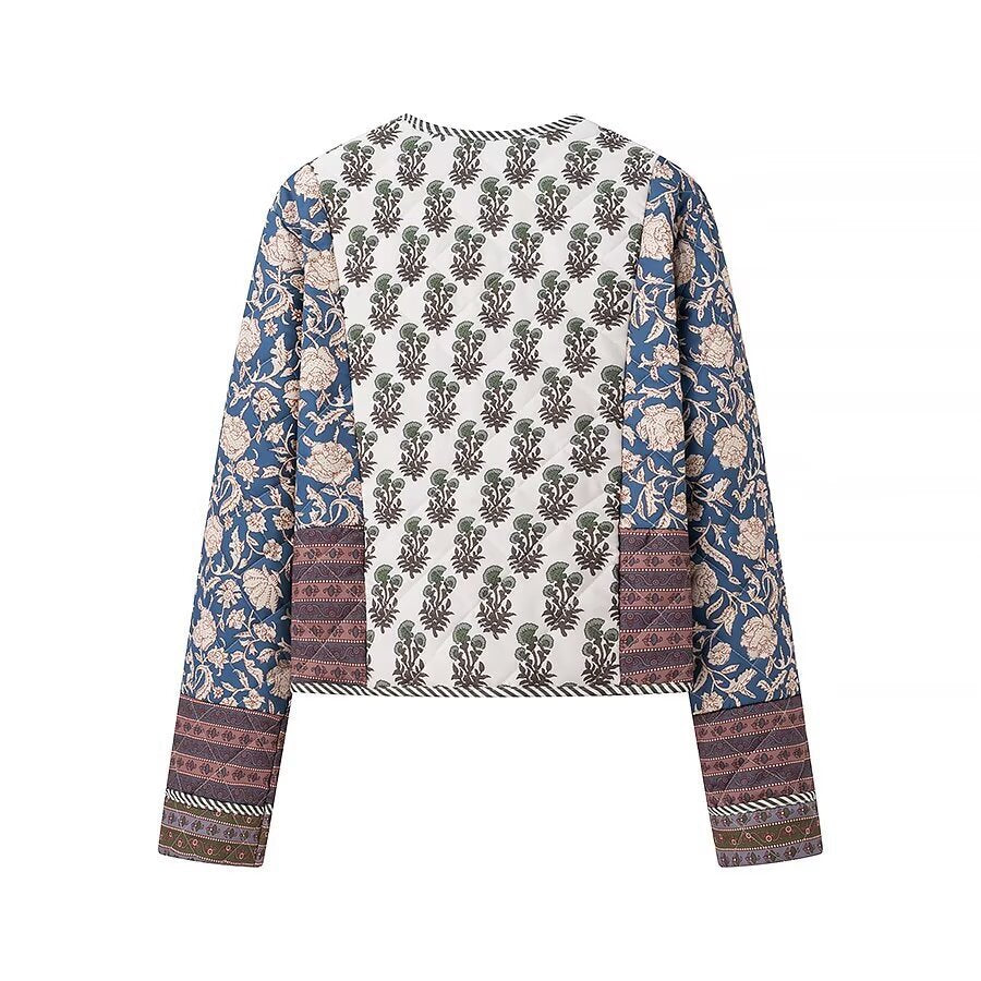 Damen Gesteppte Kurzjacke im Boho‑Patchwork‑Stil mit offenem Vorderteil Echo Archiv
