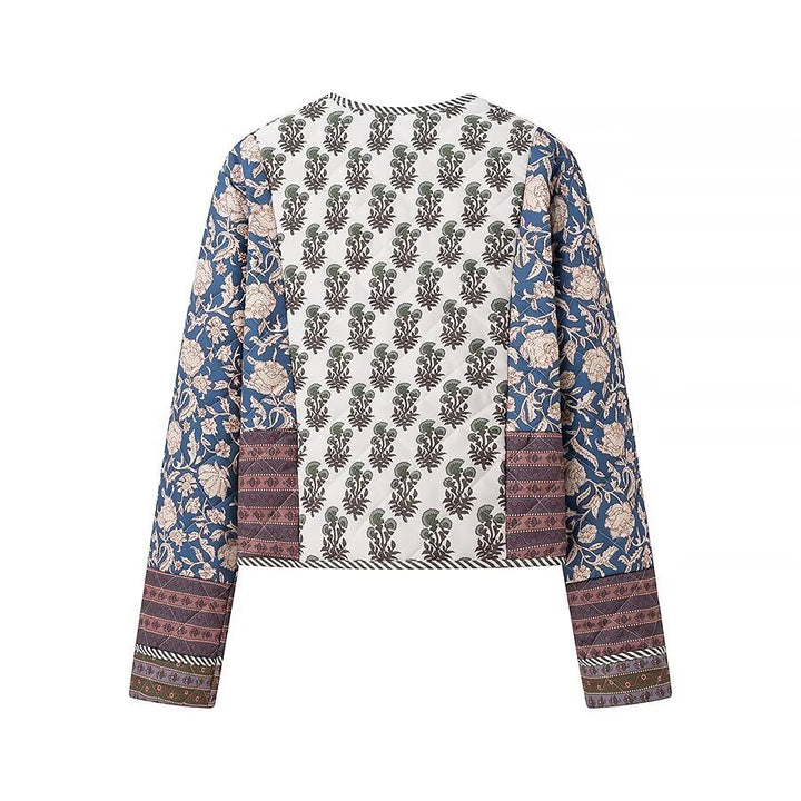 Damen Gesteppte Kurzjacke im Boho‑Patchwork‑Stil mit offenem Vorderteil Echo Archiv