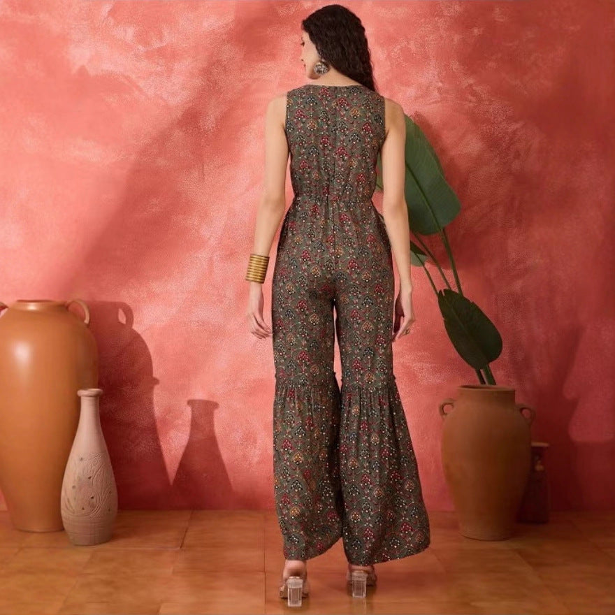 Damen Vintage-inspirierter Jumpsuit mit weitem Bein und Taillierung Echo Archiv