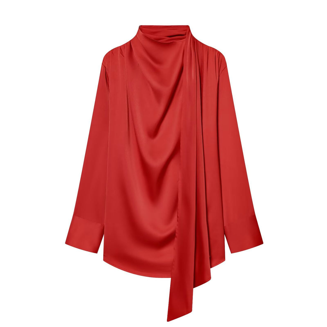 Damen Drapierte Oversize-Bluse mit Schluppe und Stehkragen Echoarchiv