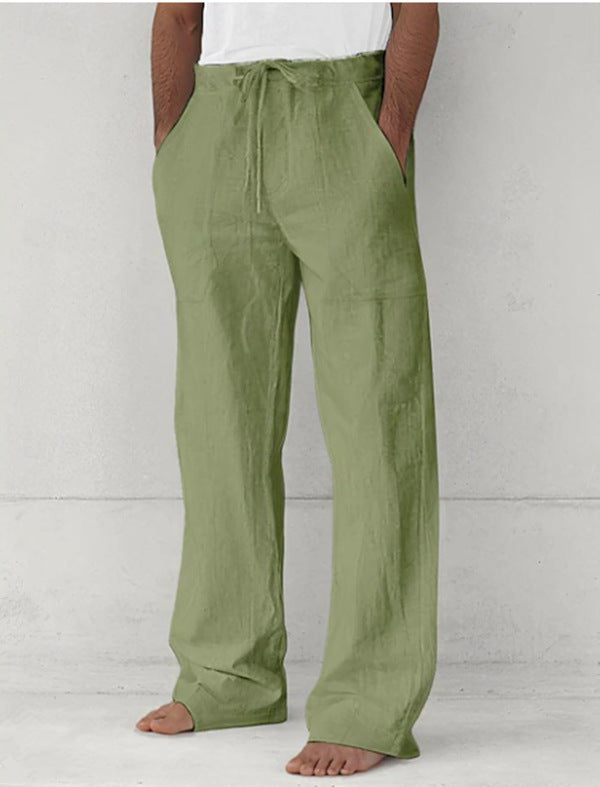 Herren leichte Relax-Chino aus Leinenmix mit weitem Bein, Kordelbund und seitlichen Eingrifftaschen – Sorevano