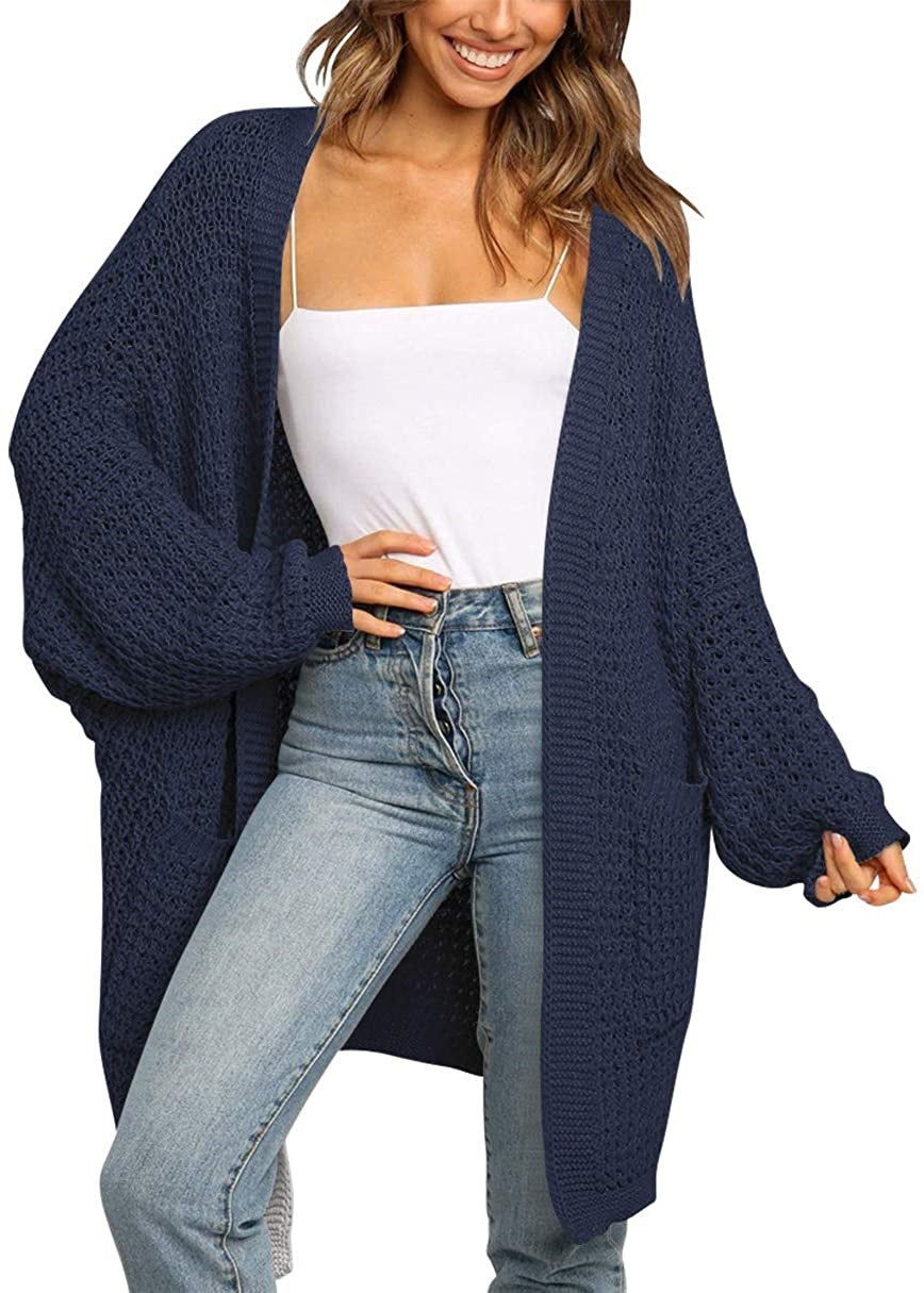 Damen Langer Offener Grobstrick-Cardigan im Cocoon-Schnitt mit Eingrifftaschen Echo Archiv