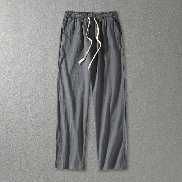 Herren Leinenhose mit elastischem Bund und Tunnelzug geradem Bein Echoarchiv