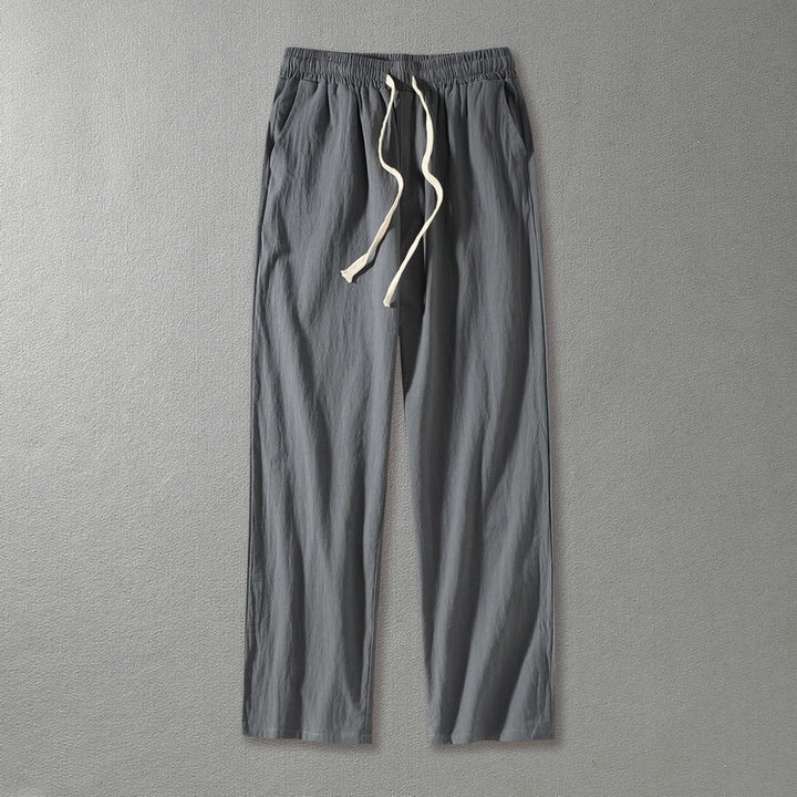 Herren Leinenhose mit elastischem Bund und Tunnelzug geradem Bein Echoarchiv