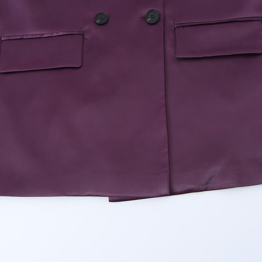 Damen Doppelreihiger Satin-Blazer mit spitzem Revers und Pattentaschen Echo Archiv