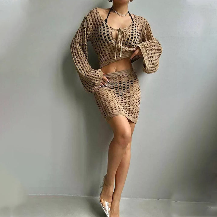 Damen gehäkeltes Strandoutfit mit offener Front Echo Archiv