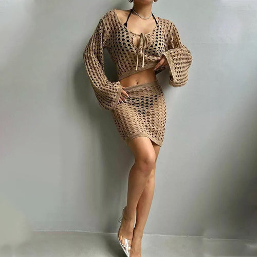 Damen gehäkeltes Strandoutfit mit offener Front Echo Archiv
