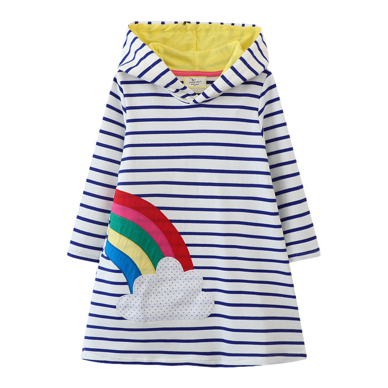 Mädchen Kapuzenkleid mit buntem Regenbogenmotiv Echo Archiv