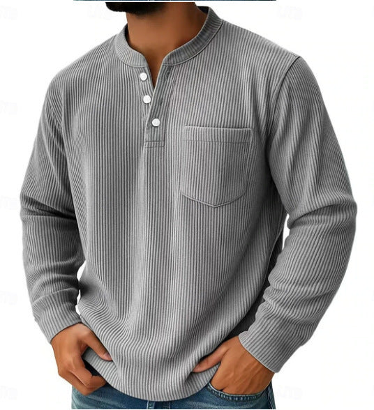 Herren nan thermisches Waffelstrick-Henleyshirt mit Stehkragen Brusttasche und geripptem Komfortschnitt Echo Archiv