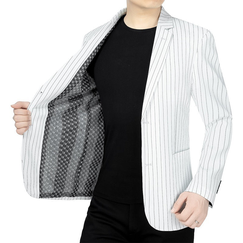 Herren Nadelstreifen-Sakko Slim-Fit mit kontrastivem Innenfutter – Tianoro