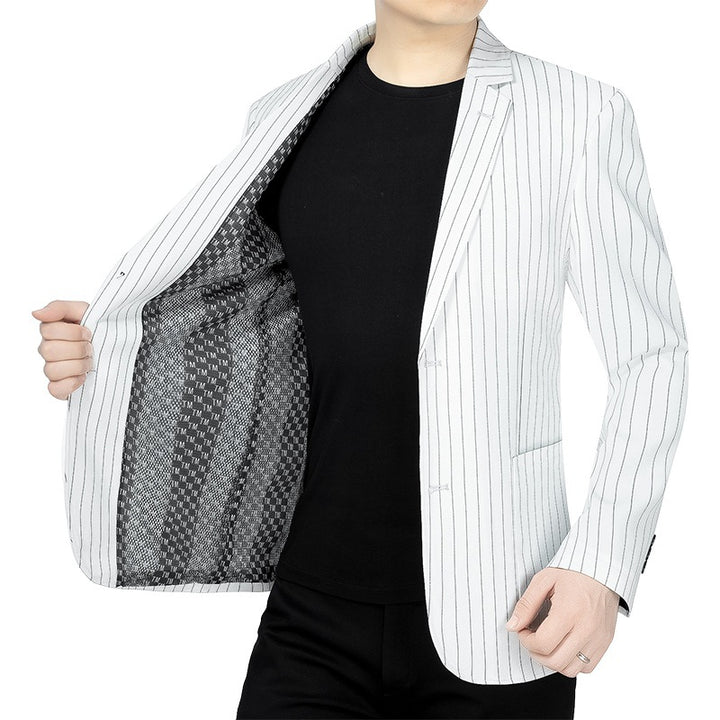 Herren Nadelstreifen-Sakko Slim-Fit mit kontrastivem Innenfutter – Tianoro