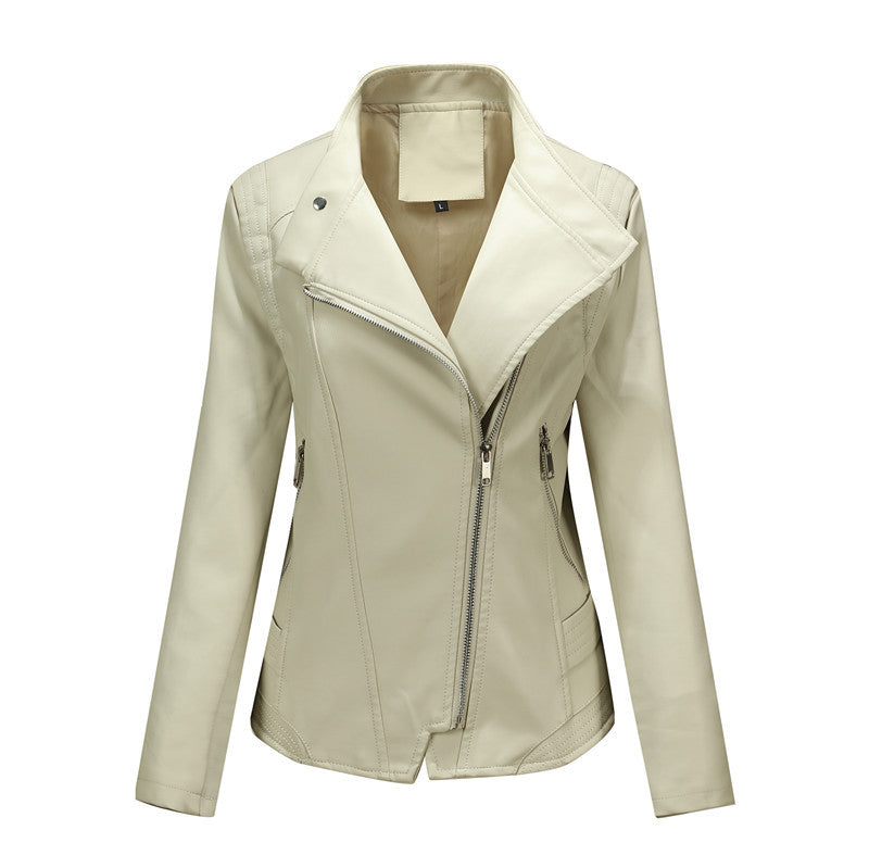 Damen Asymmetrische Bikerjacke aus Kunstleder mit Nietenbesatz und tailliertem Schnitt Echoarchiv