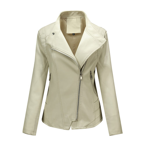 Damen Asymmetrische Bikerjacke aus Kunstleder mit Nietenbesatz und tailliertem Schnitt Echoarchiv