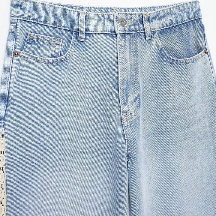 Damen Highwaist Cropped Wide‑Leg Jeans mit Häkelspitzen-Seitenstreifen Echo Archiv