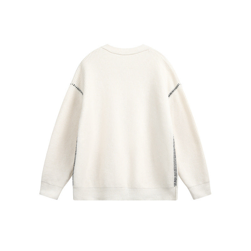 Unisex Grobstrick-Henley-Pullover mit Knopfleiste und Drop-Shoulder Echoarchiv