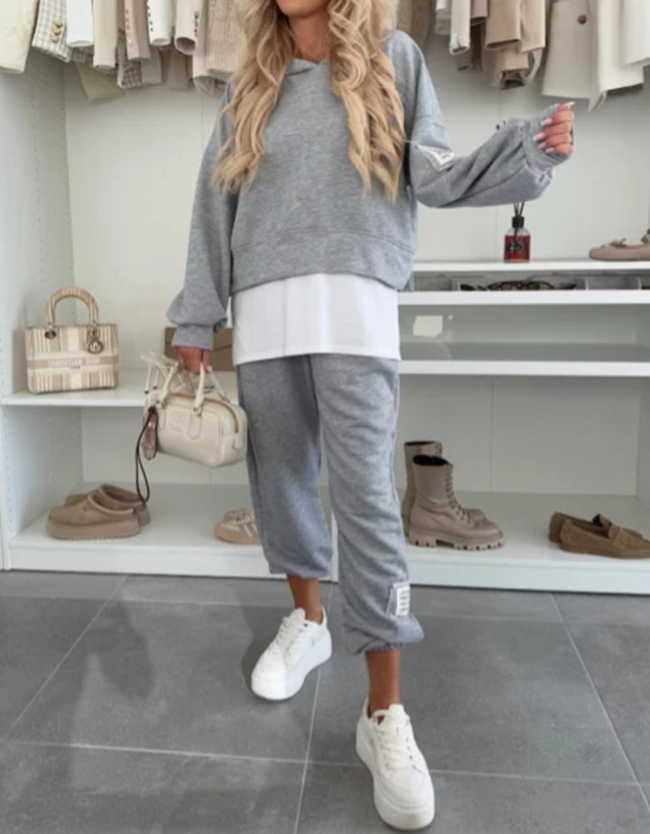 Damen nan kuscheliges kurzes Kapuzensweatshirt und Jogginghose-Set aus weicher Baumwollmischung Echo Archiv