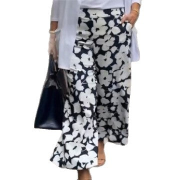 Damen nan weite Palazzohose mit großblumigem Print, hohem Bund und Eingrifftaschen Echo Archiv
